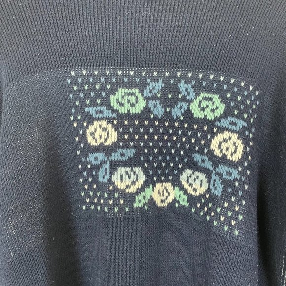 VTG Donna Scott Woman's XL Blue Winter Mixed Print Mock Neck Sweater Christmas - Picture 6 of 7